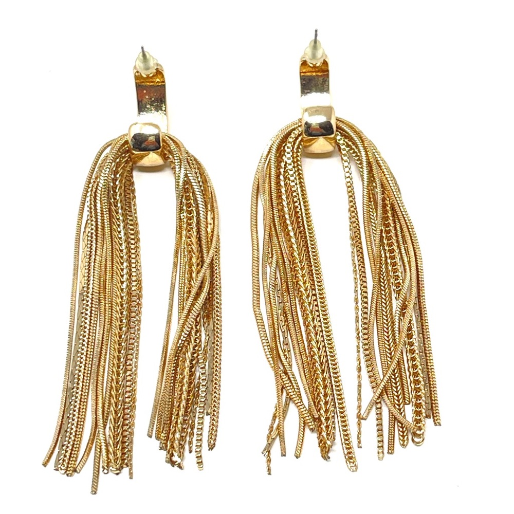 New Free People Studio 54 Drop Dangle Gold Fringe Earrings - Picture 8 of 8